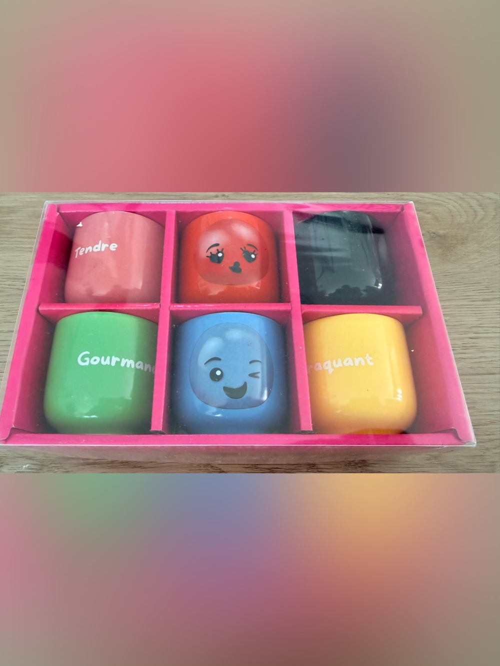 Colorful Emotion Stacking Cups Toy Set - Green, Blue, Yellow, Orange, Red, Black